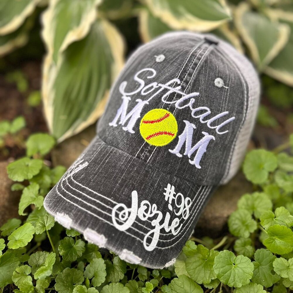 Personalized SOFTBALL mom womens trucker caps Embroidered adjustable mesh back